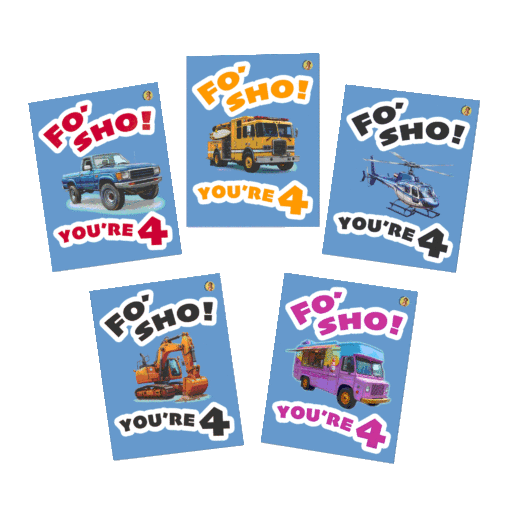 4 Year Old "Fo' Sho!" Birthday Cards (5-Pack)