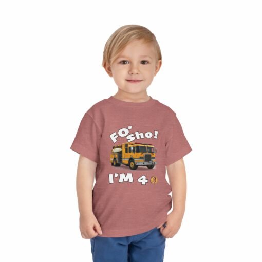 Little Kea Foʻ Sho! I'm 4 Fire Engine Shirt - Image 3